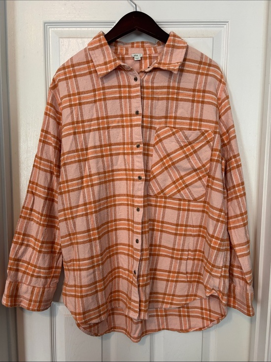 aerie Tops - Aerie Peachy Plaid Flannel Shirt